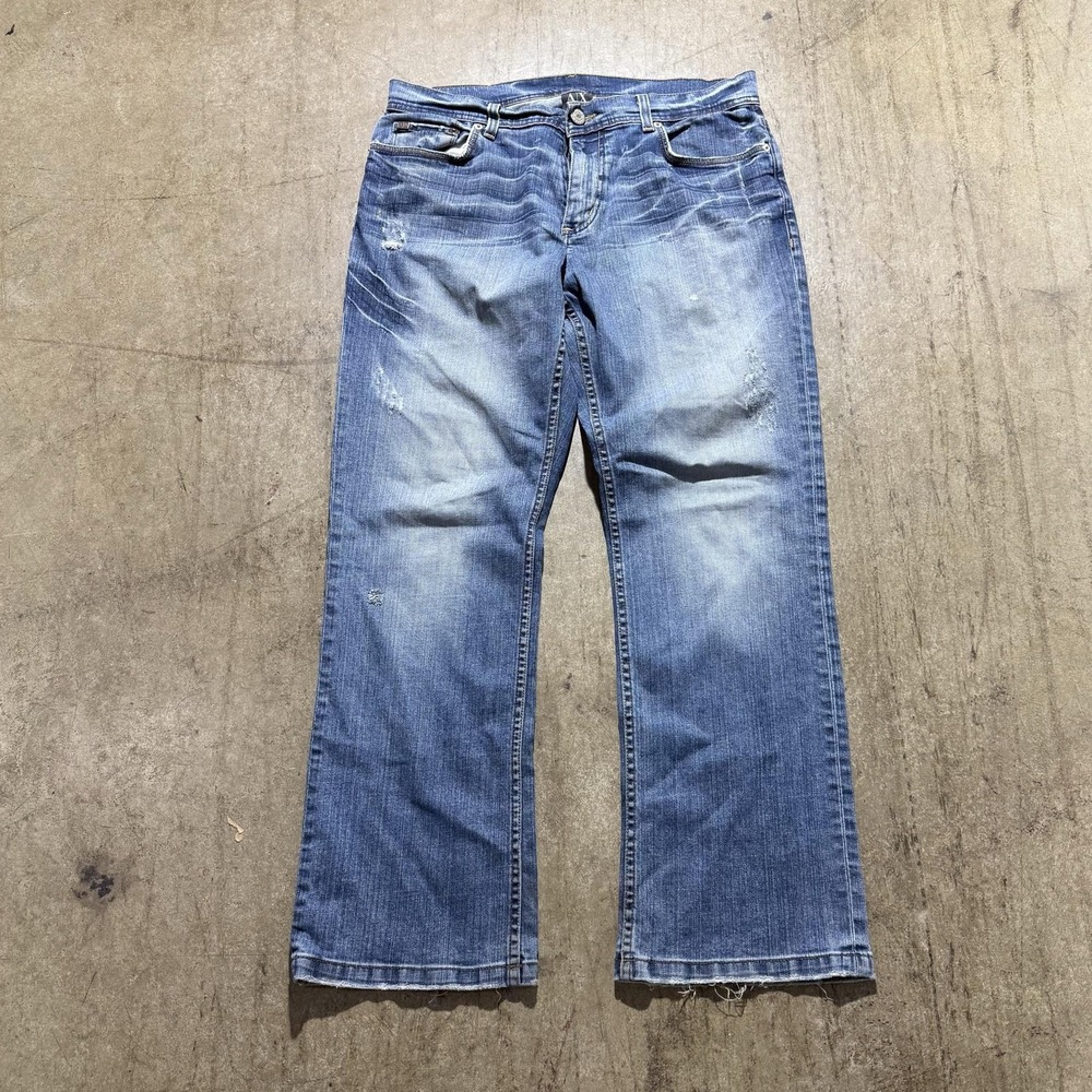 Armani Exchange Jeans Mens 32x30 Blue Relaxed Straight Distressed Denim USA